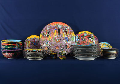 Turkish Set of Pottery Bowls and Plates