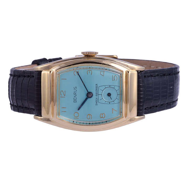 Benrus Art Deco Custom Finished Blue Dial Wrist Watch
