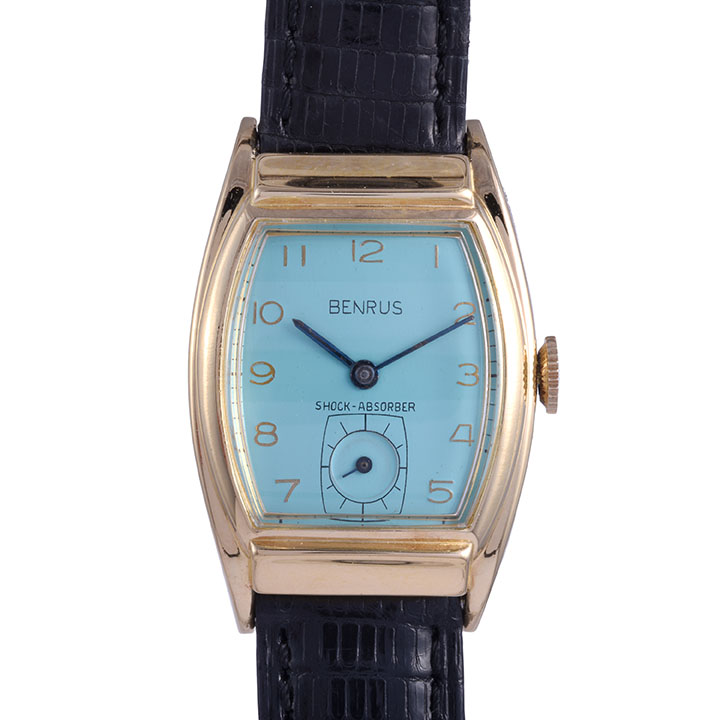Benrus Art Deco Custom Finished Blue Dial Wrist Watch