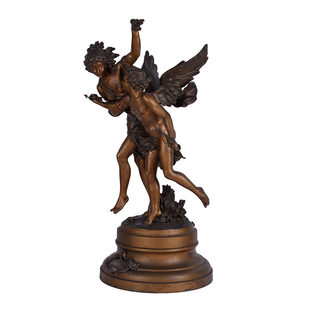 Ferville-Saun Jeunesse Guidant L’Amour Bronze Patinated Spelter Sculpture