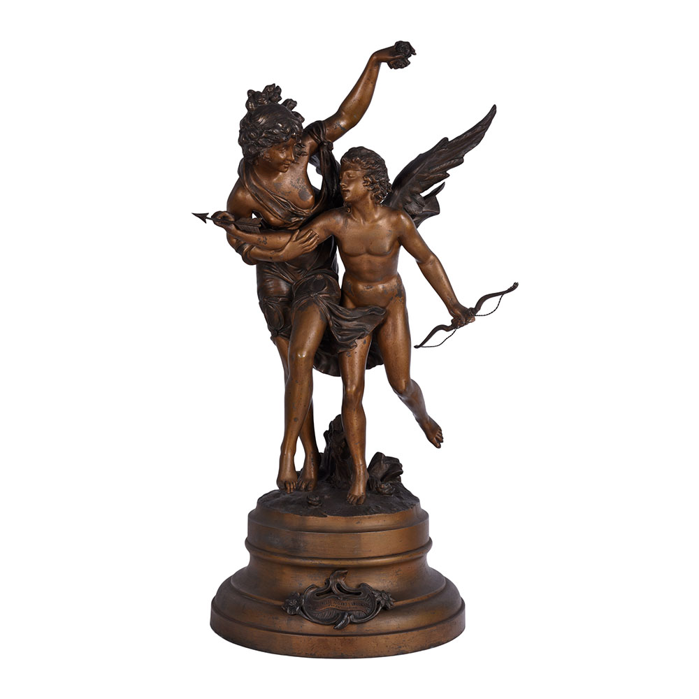 Ferville-Saun Jeunesse Guidant L'Amour Bronze Patinated Spelter Sculpture