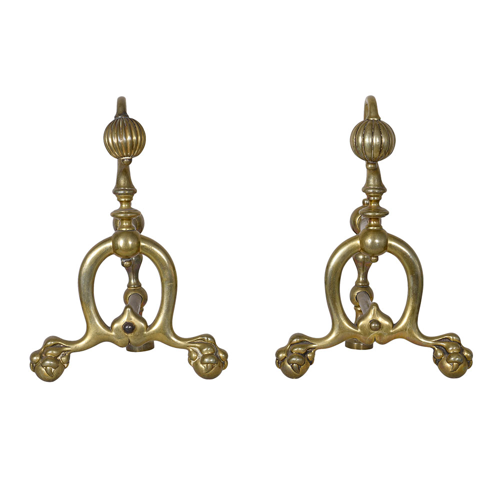 Pair Solid Brass Andirons