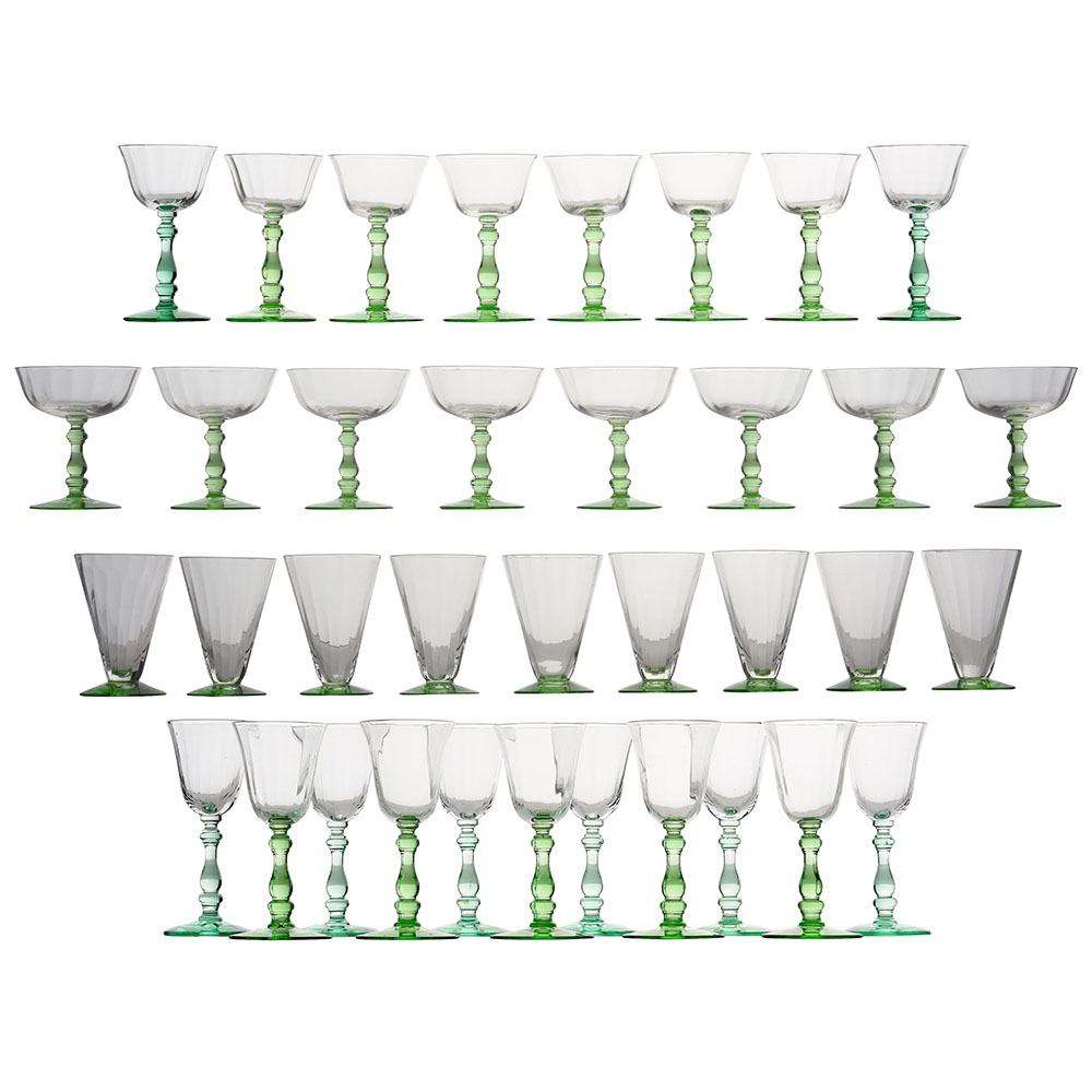 French Set of 36 Green Glassware