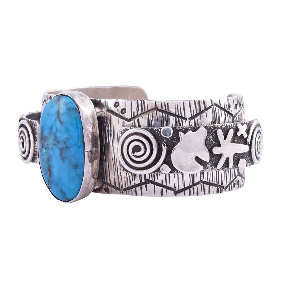 Zuni Navajo Alex Sanchez Kingman Turquoise Sterling Silver Cuff Bracelet
