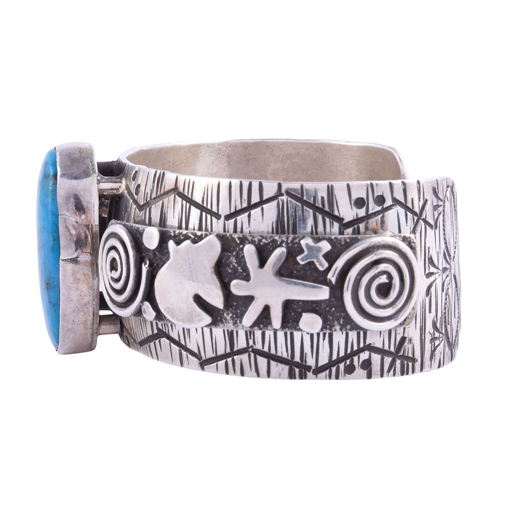 Zuni Navajo Alex Sanchez Kingman Turquoise Sterling Silver Cuff Bracelet