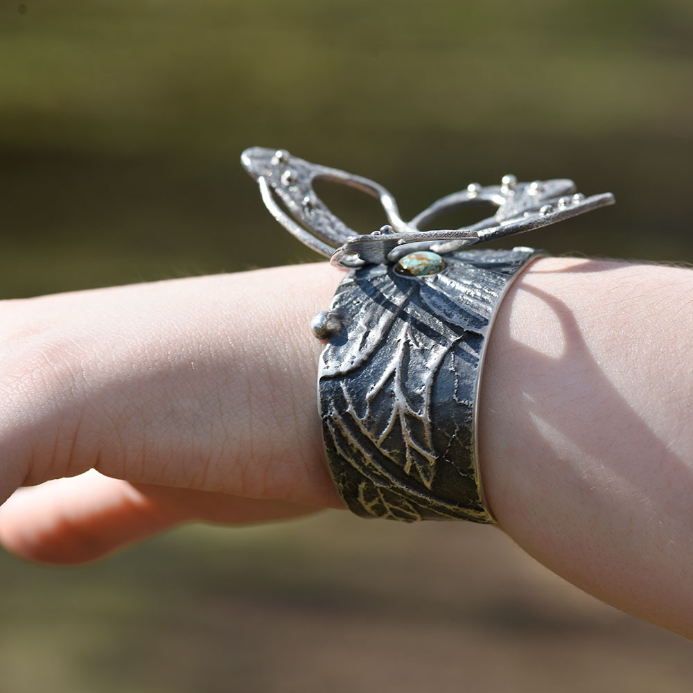 Monty Claw Tufa Cast Sterling Silver Turquoise Butterfly Cuff Bracelet