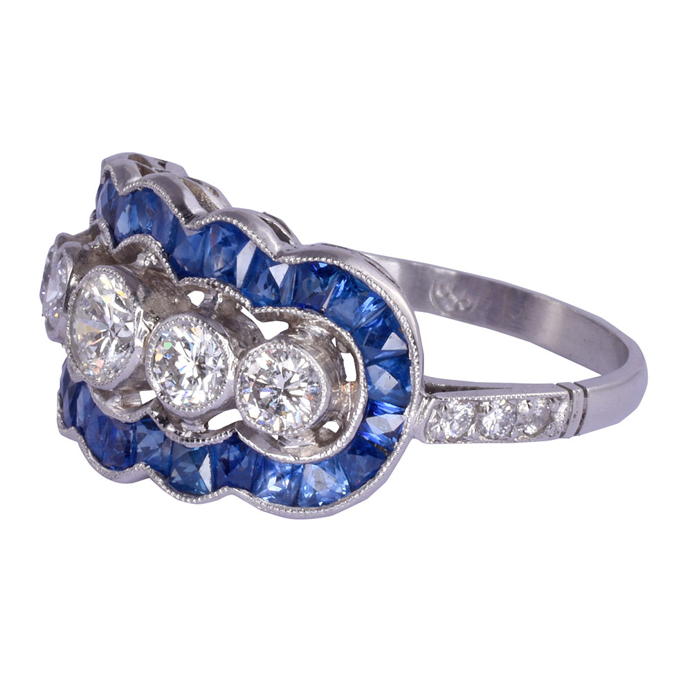 Five Diamond & Sapphire Platinum Ring