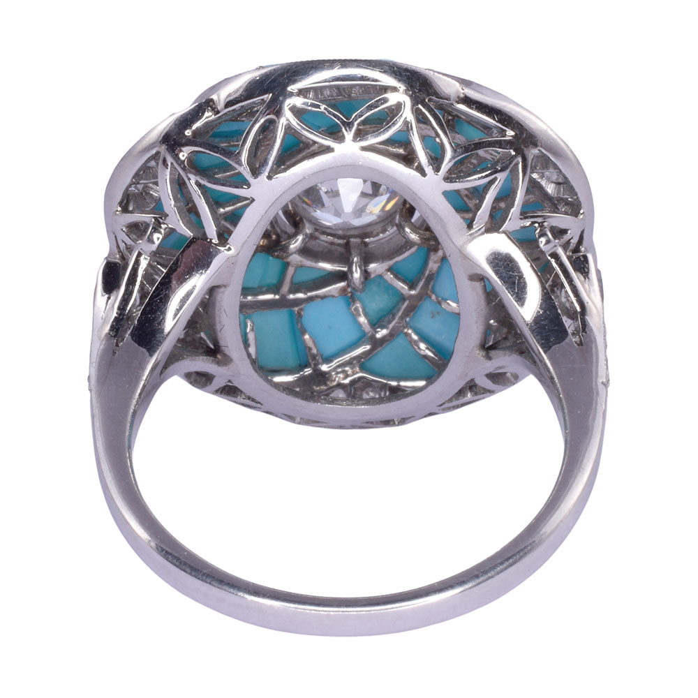 Custom Diamond & Turquoise Platinum Ring