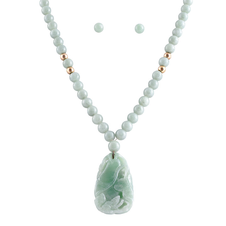 Carved Jade Necklace & Earring Suite