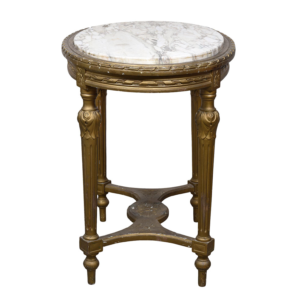Marble Top Oval Gilt Wood Table