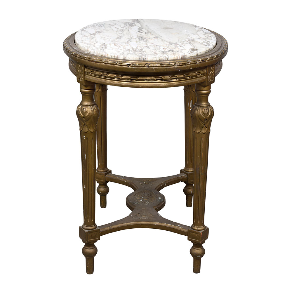 Marble Top Oval Gilt Wood Table