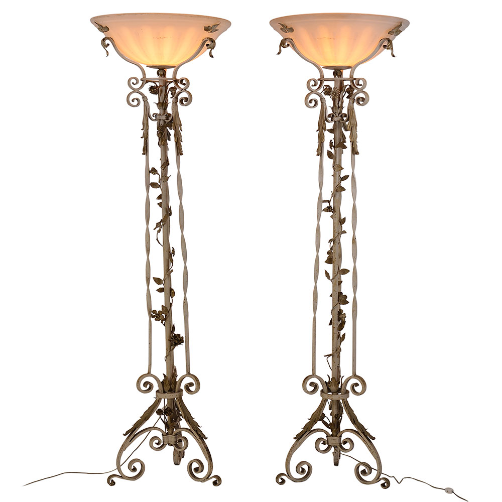 American Pair of Cast Iron Foliate Floor Lamps