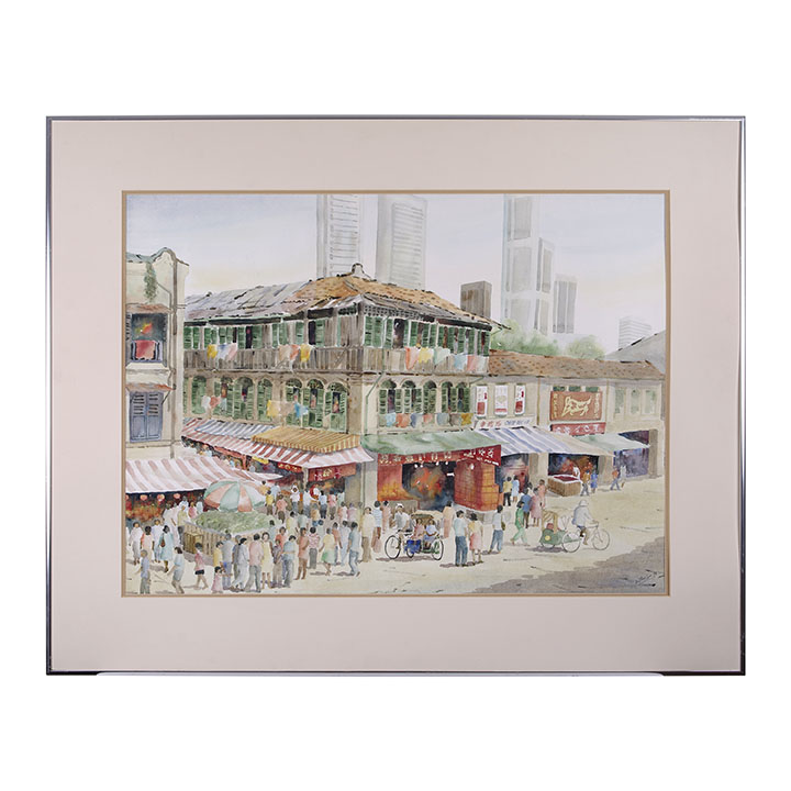 Wilfred Lim Chinatown Street Scene Watercolor Painting