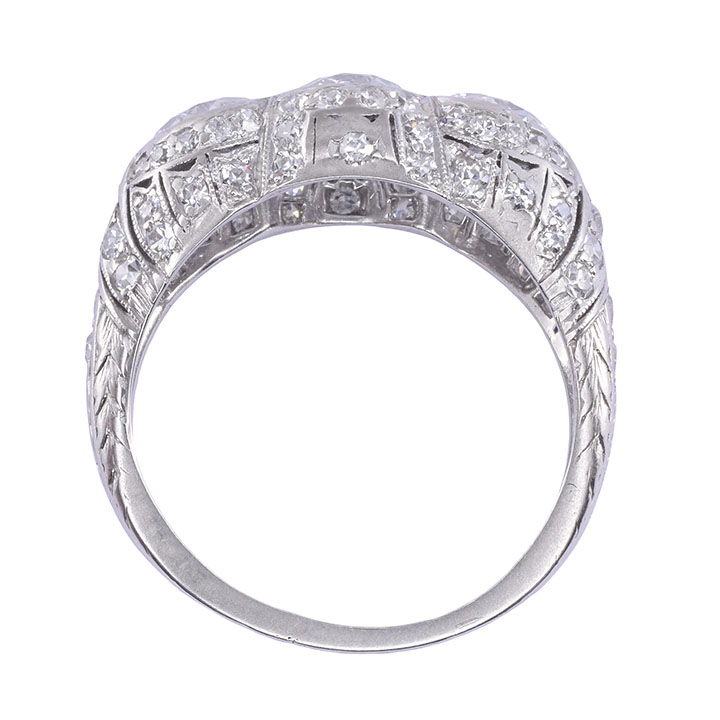 Art Deco Three Center Diamond Platinum Ring