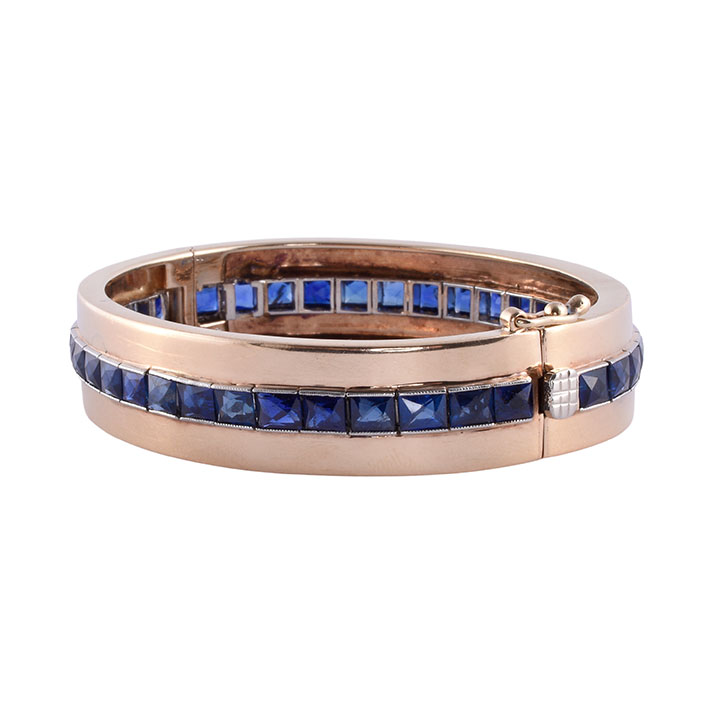 Sapphire 14K & Platinum Hinged Bangle Bracelet