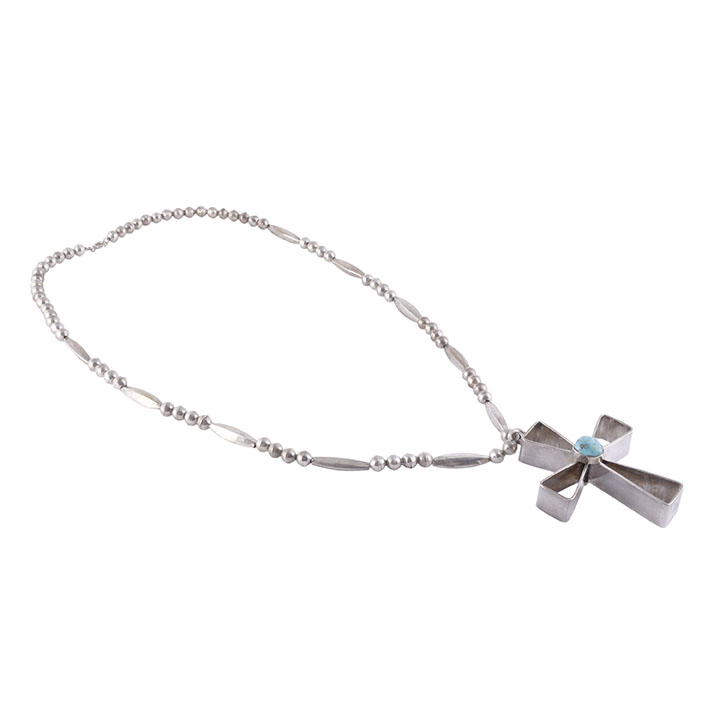 Chee Signed Sterling Silver Turquoise Cross Necklace