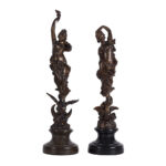 Pair Art Nouveau Figural Bronze Sculptures