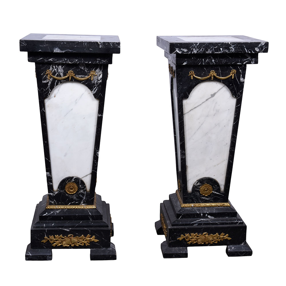Pair of Two Tone Marble Pedestals with Gilt Bronze Ormolu