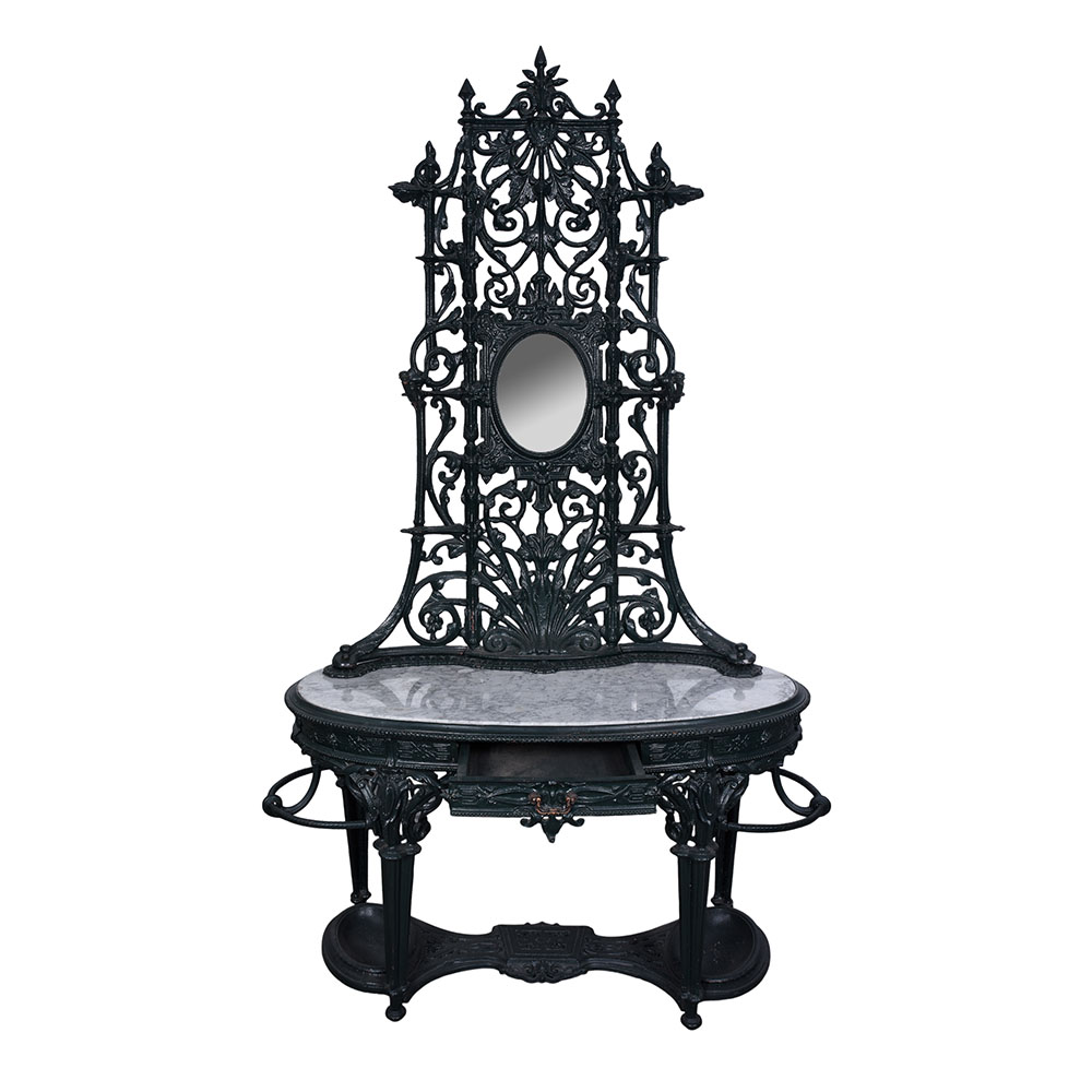 Cast Iron & Marble Hall Tree with Mirror