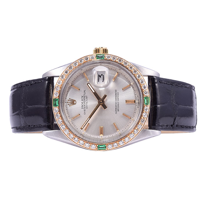 Rolex Two Tone Datejust Custom Bezel Wrist Watch
