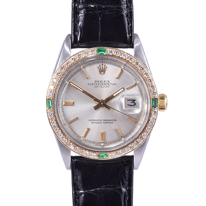 Rolex Two Tone Datejust Custom Bezel Wrist Watch