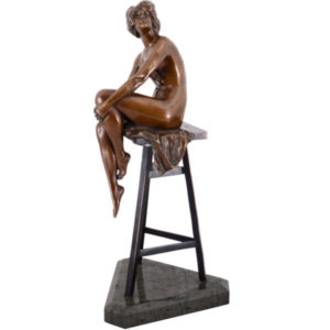 German Bronze Sculpture of Woman On a Stool