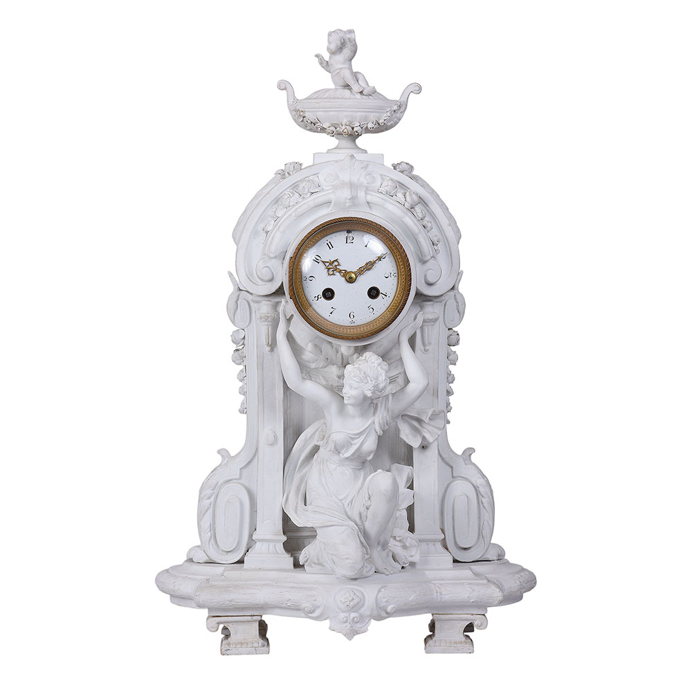 Art Nouveau Bisque Porcelain Mantel Clock