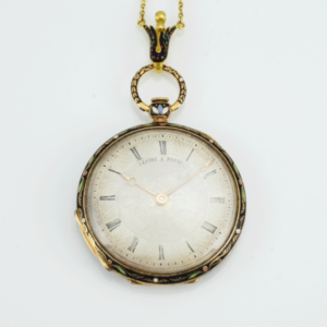 French Lepine Paris 18K Enamel Pendant Watch, circa 1850