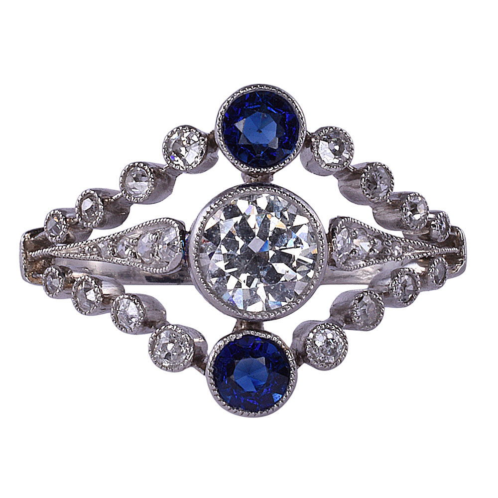 Edwardian Diamond & Sapphire Platinum Ring