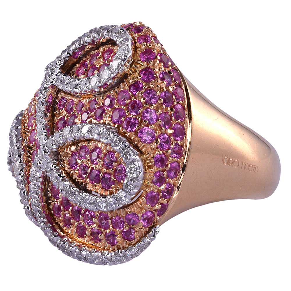 Oro Trend Pink Sapphire & Diamond 18K Rose Gold Ring