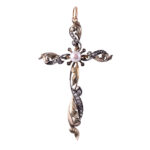 Art Nouveau Foliate Pearl & Diamond Cross Pendant
