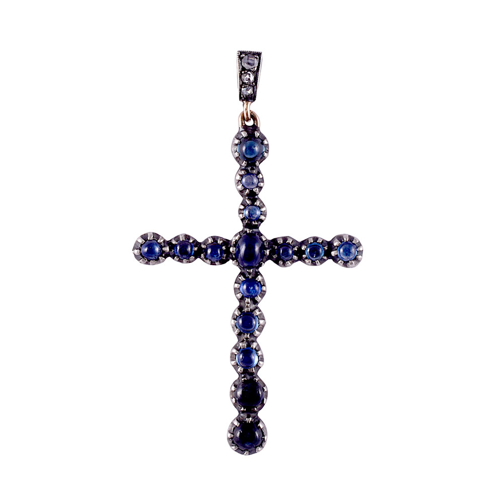 Cabochon Sapphire Cross Pendant