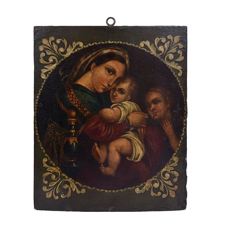 Madonna & Child with John the Baptist Oil on Board