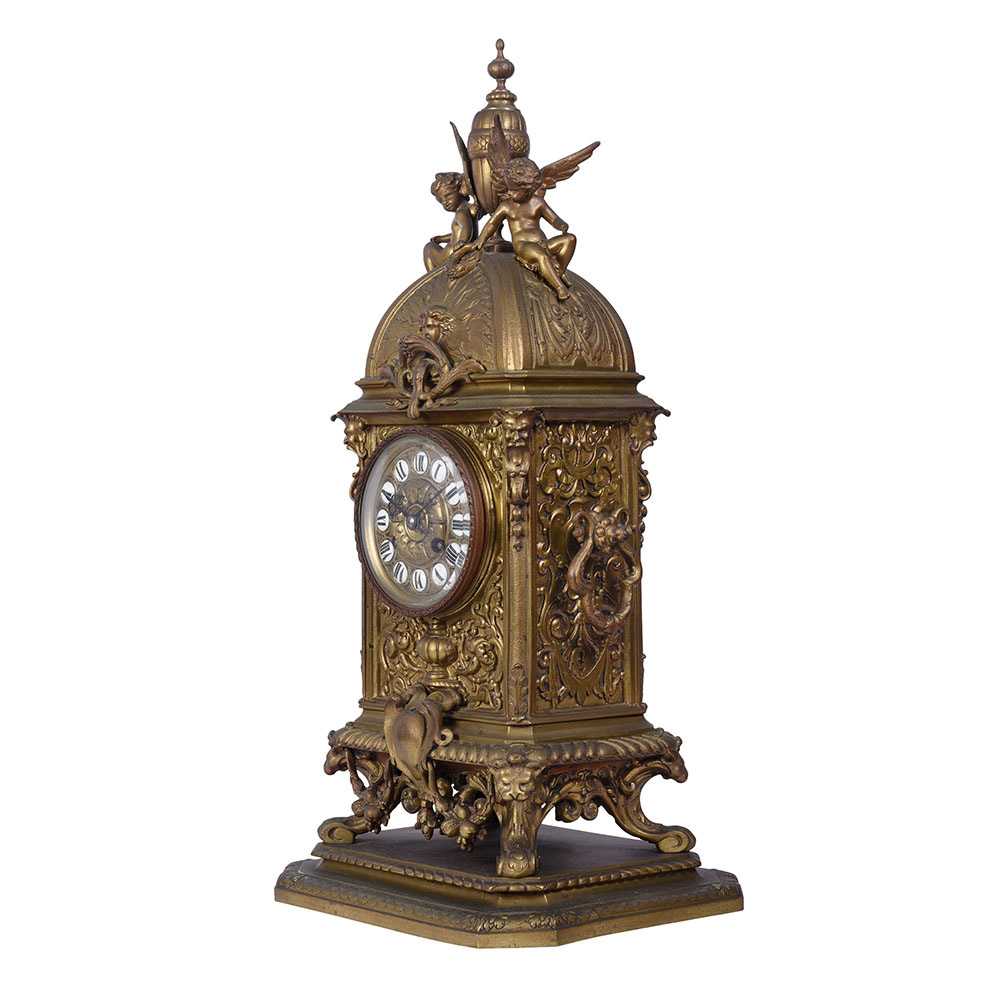 Tiffany & Co Bronze Cherub Mantel Clock