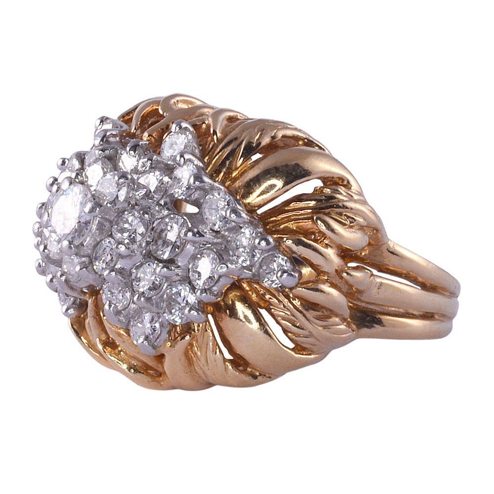 Two Tone 18K Gold Diamond Cluster Ring