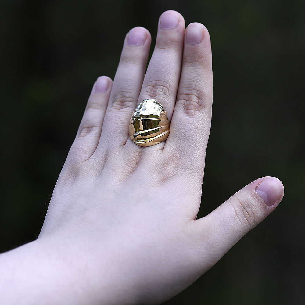 14K Gold Hammered Dome Ring