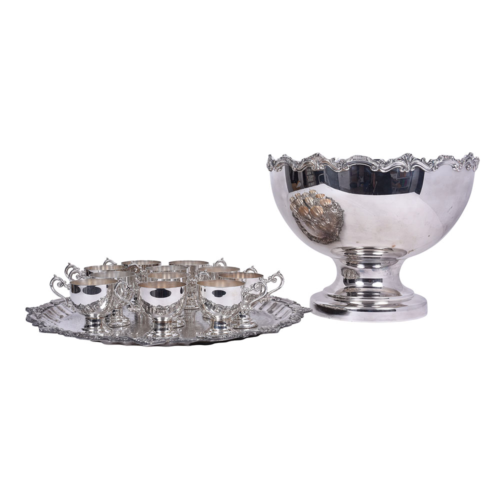 Goldfelder Silver Co Punchbowl with Cups and Tray