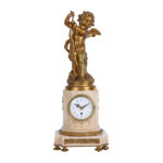 Bronze Cupid Atop Marble Pillar Clock