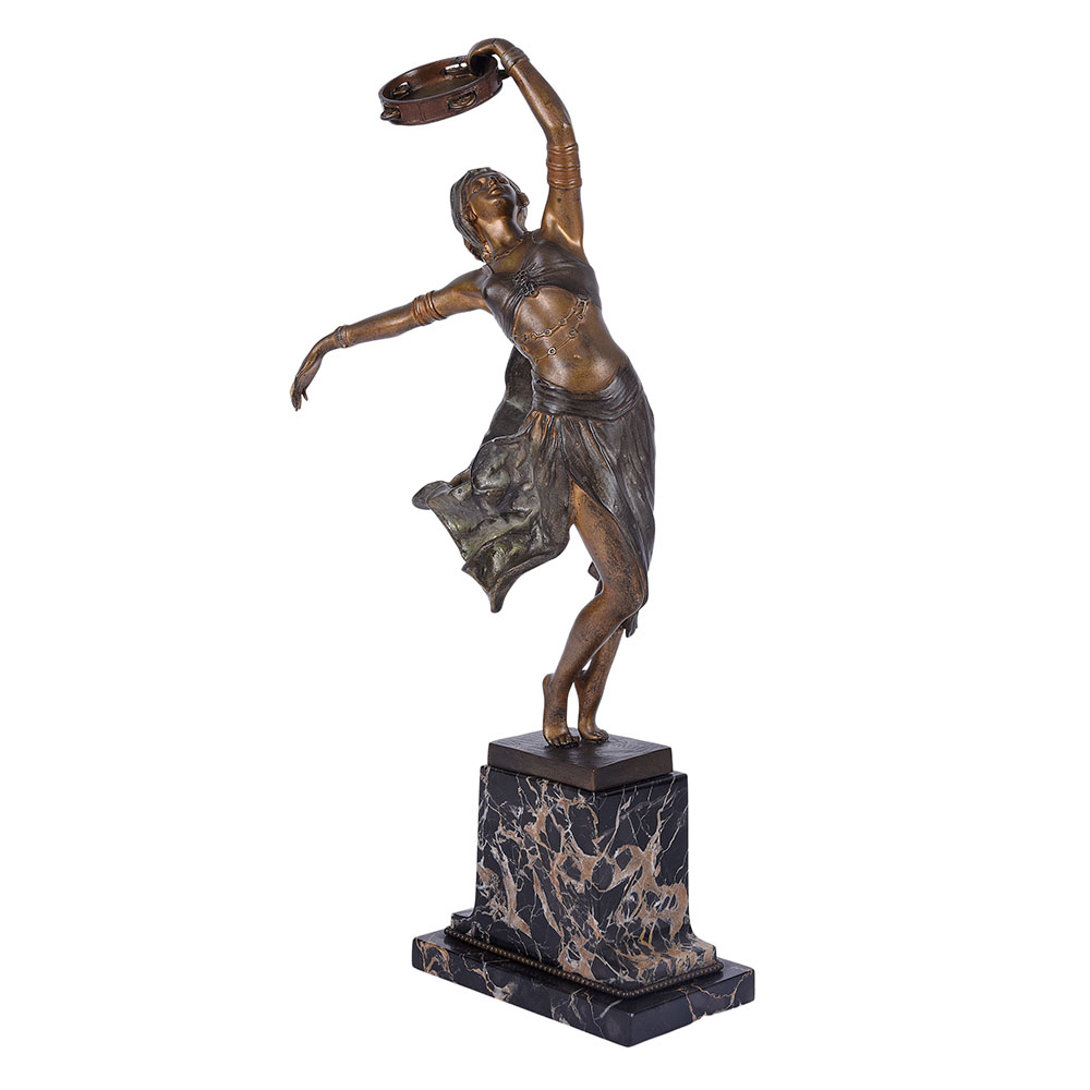 A Titze Birks Foundry Deco Tambourine Dancer Bronze Sculpture