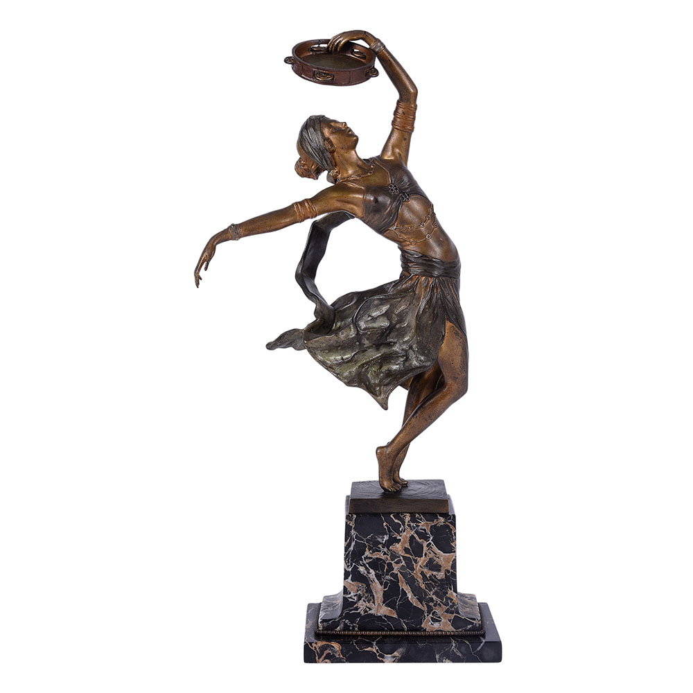 A Titze Birks Foundry Deco Tambourine Dancer Bronze Sculpture