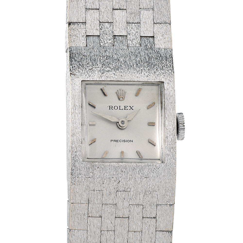 Rolex All Original 18K White Gold Square Ladies Wrist Watch