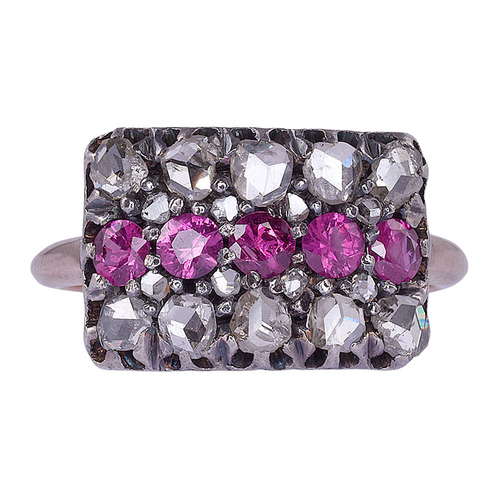 Victorian Rose Cut Diamond & Pink Sapphire Ring