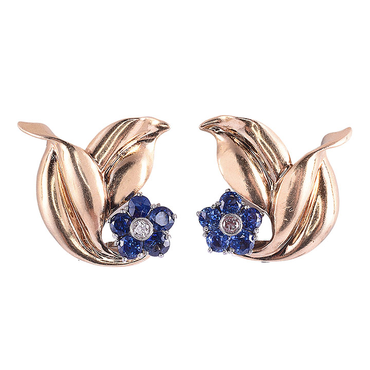 Cartier Sapphire Flower Clip Earrings