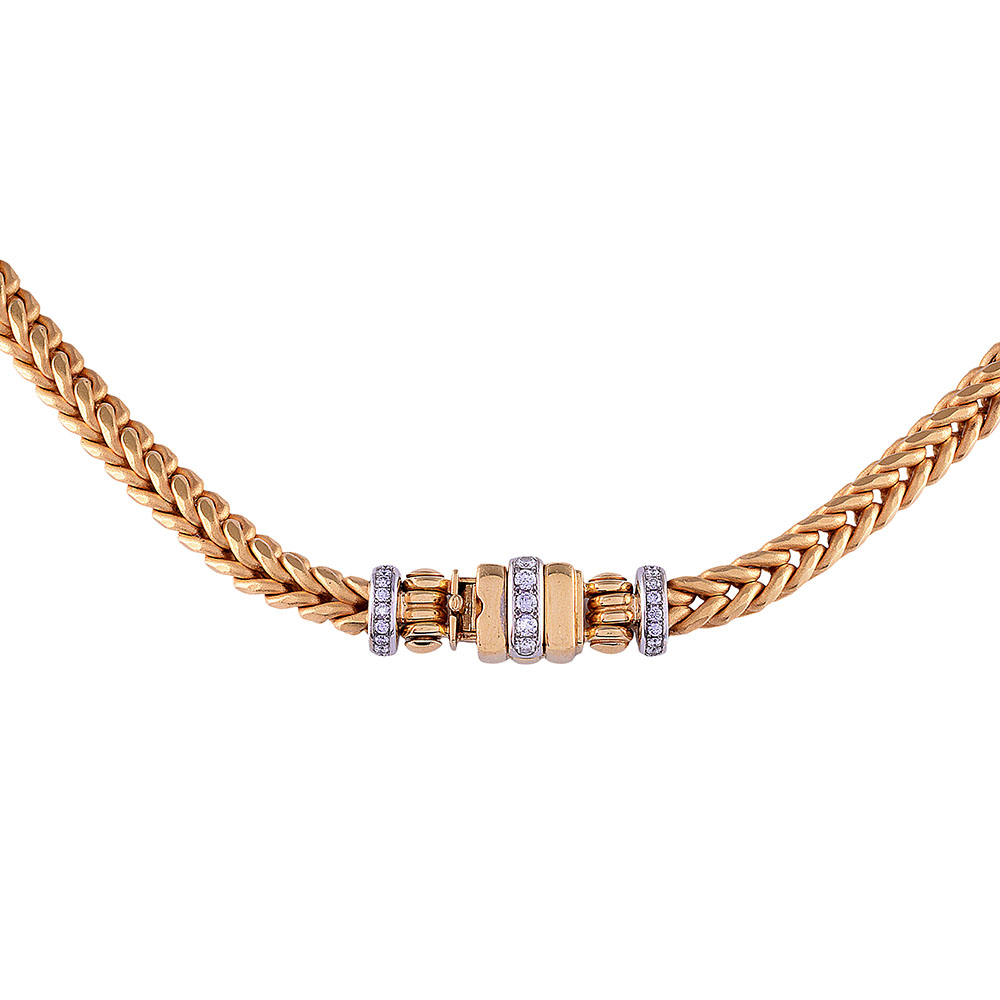 Signed Heavy 18K Gold Necklace with Diamonds