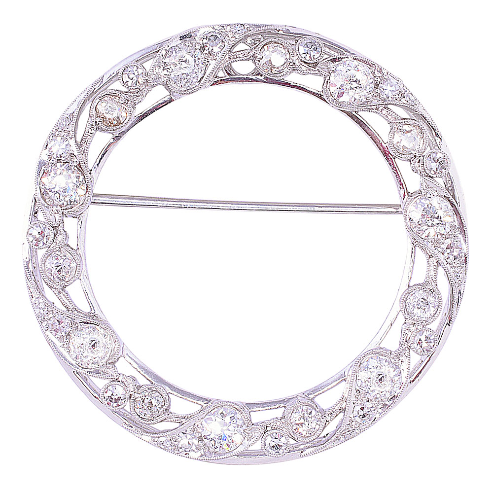 Edwardian Platinum Circle Diamond Brooch or Pendant