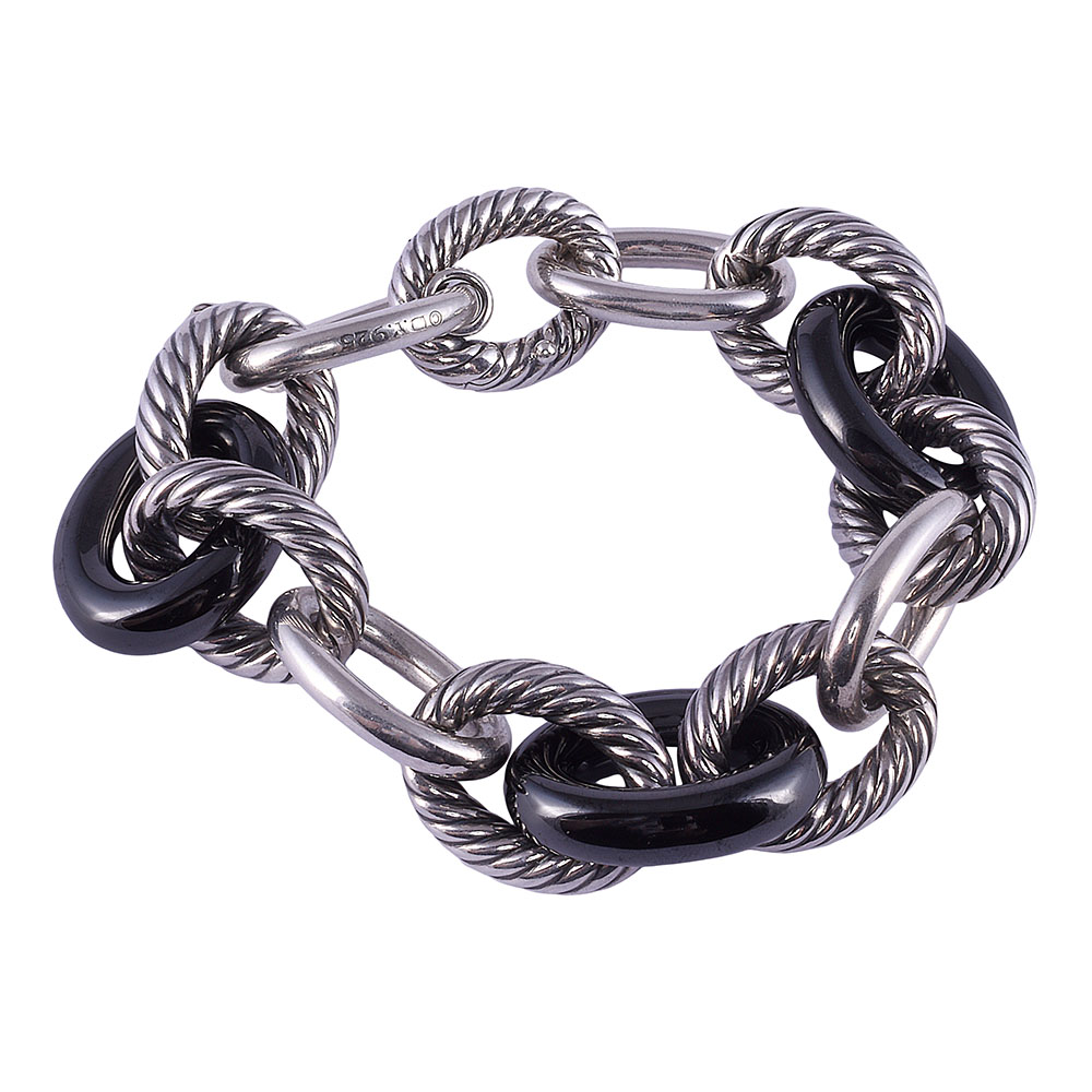 David Yurman Sterling Silver & Onyx Link Bracelet