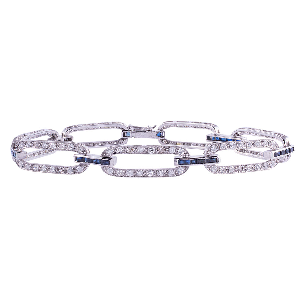 Edwardian Diamond & Sapphire Platinum Bracelet