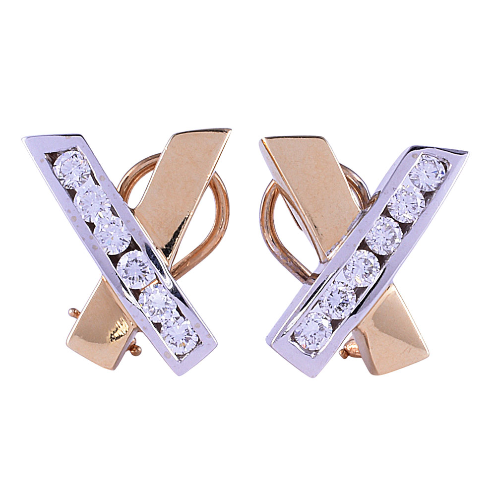 Two Tone Gold X Style Diamond Earrings