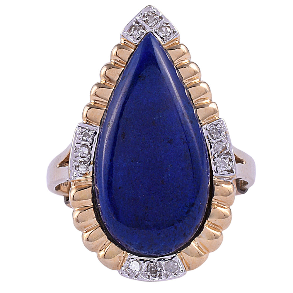 Pear Lapis Ring with Diamond Accents