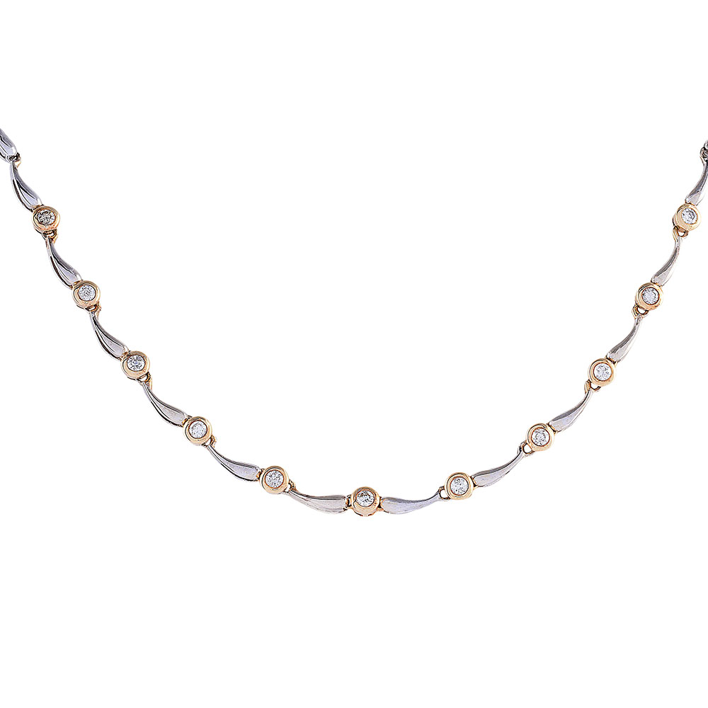 Two Tone Gold Bezel Set Diamond Necklace